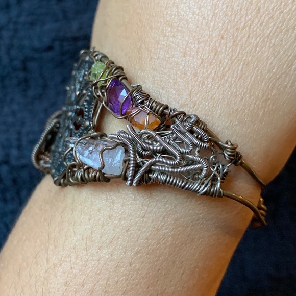 Artisan Vintage Copper and Natural Gemstone Coffee Bracelet - Picture 3 of 14